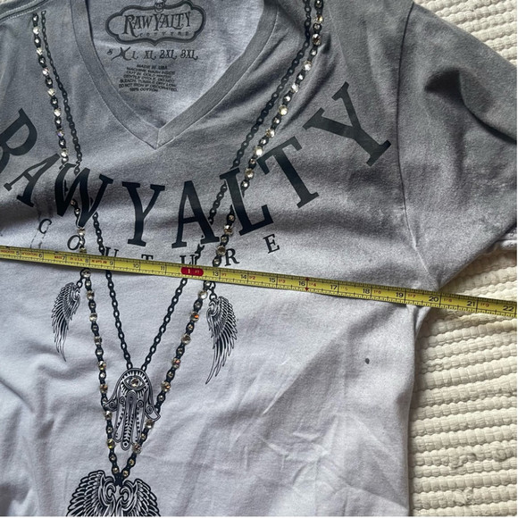 Rawyalty Couture Label Splatter Jeweled Solid T-Shirt Black Medium - Picture 10 of 10